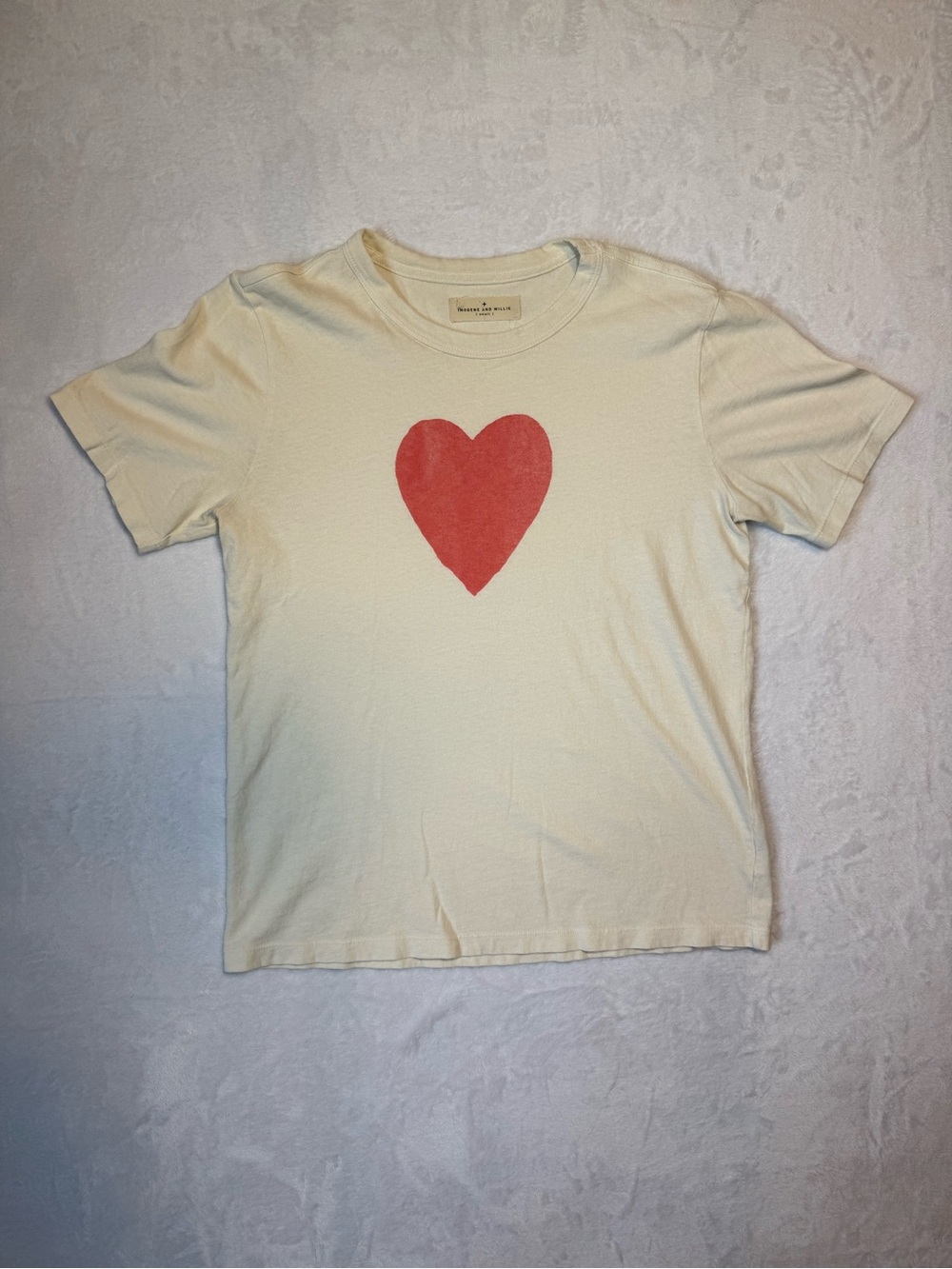 imogene + willie Cream Short Sleeve Tee with Pink Heart